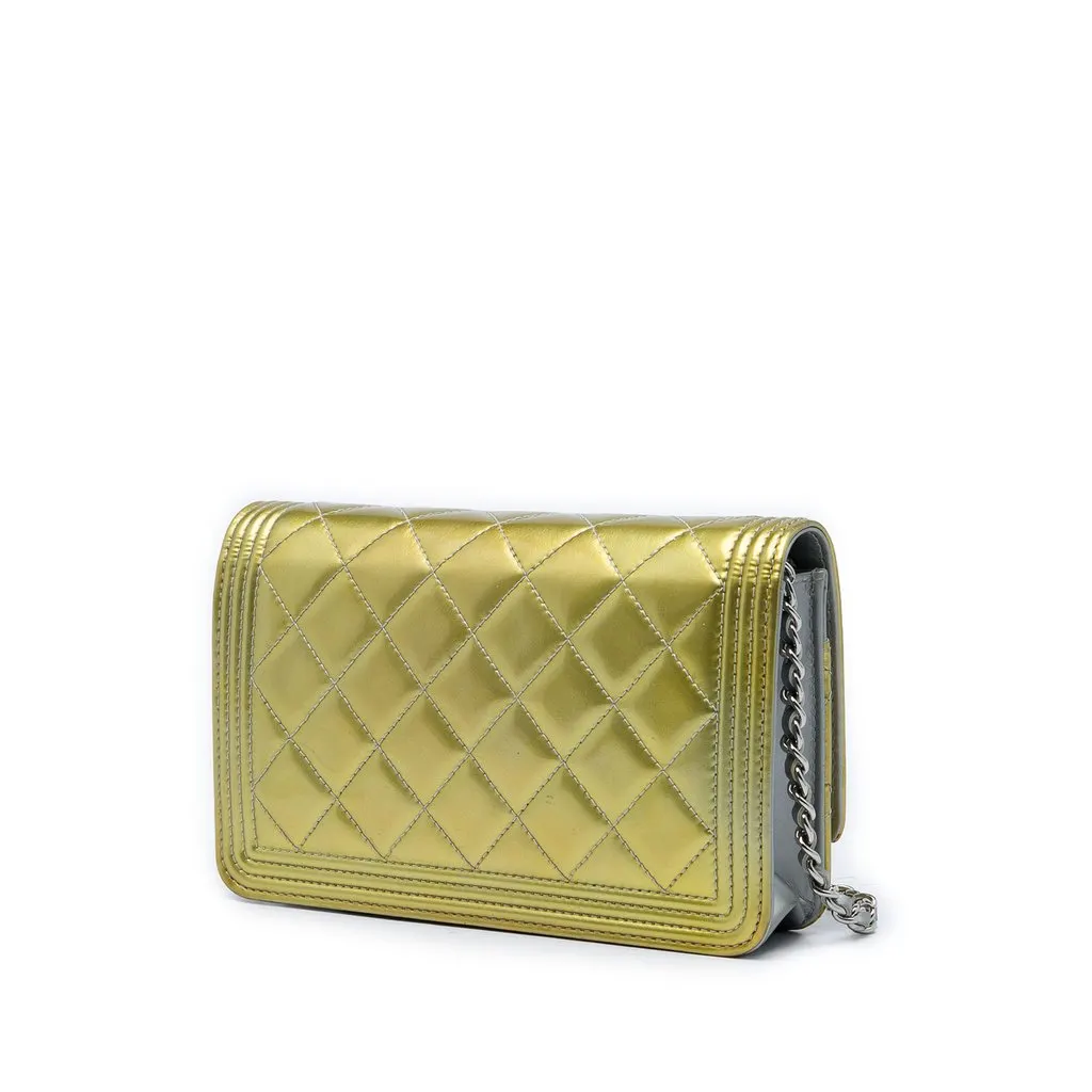 Chanel Bicolor Quilted Metallic Patent Boy Wallet on Chain Gold Leather Very good - Back View