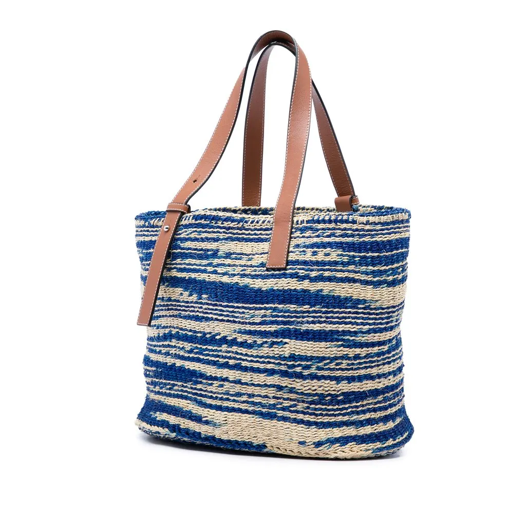 LOEWE Large Raffia Anagram Basket Tote Blue Very good - Back View