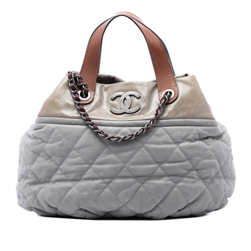 Chanel Large Quilted Iridescent Calfskin In The Mix Satchel Grey Leather Very good - Front View