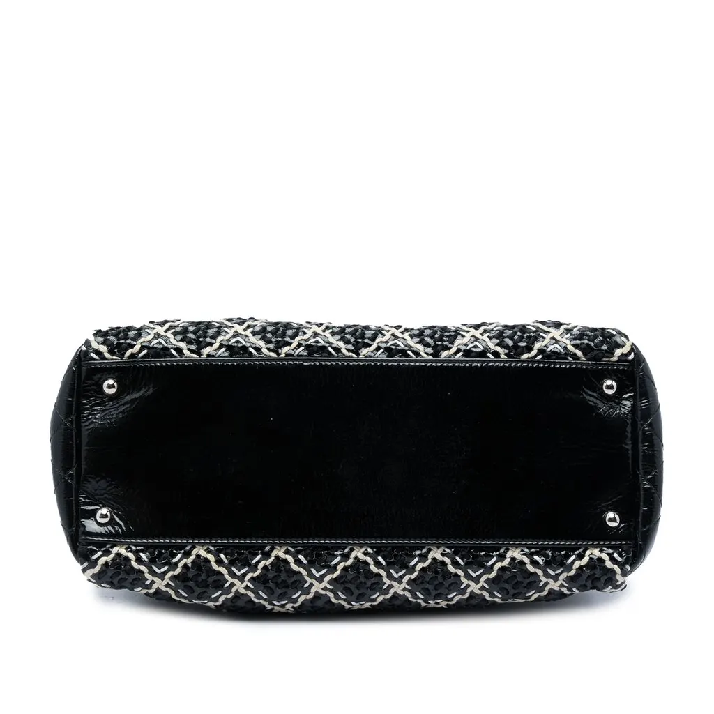Chanel Tweed Woven Crinkled Patent Just Mademoiselle Bowler Bag Black Leather Very good - Inside View