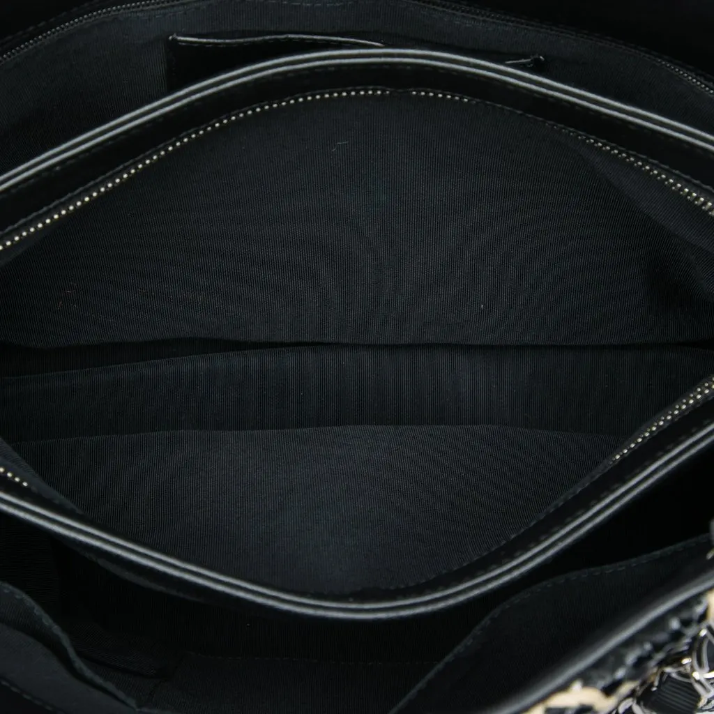 Chanel Tweed Woven Crinkled Patent Just Mademoiselle Bowler Bag Black Leather Very good - Model View