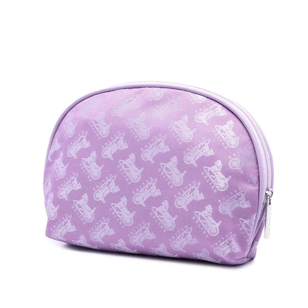 Celine Carriage Print Canvas Cosmetic Pouch Purple Very good - Back View