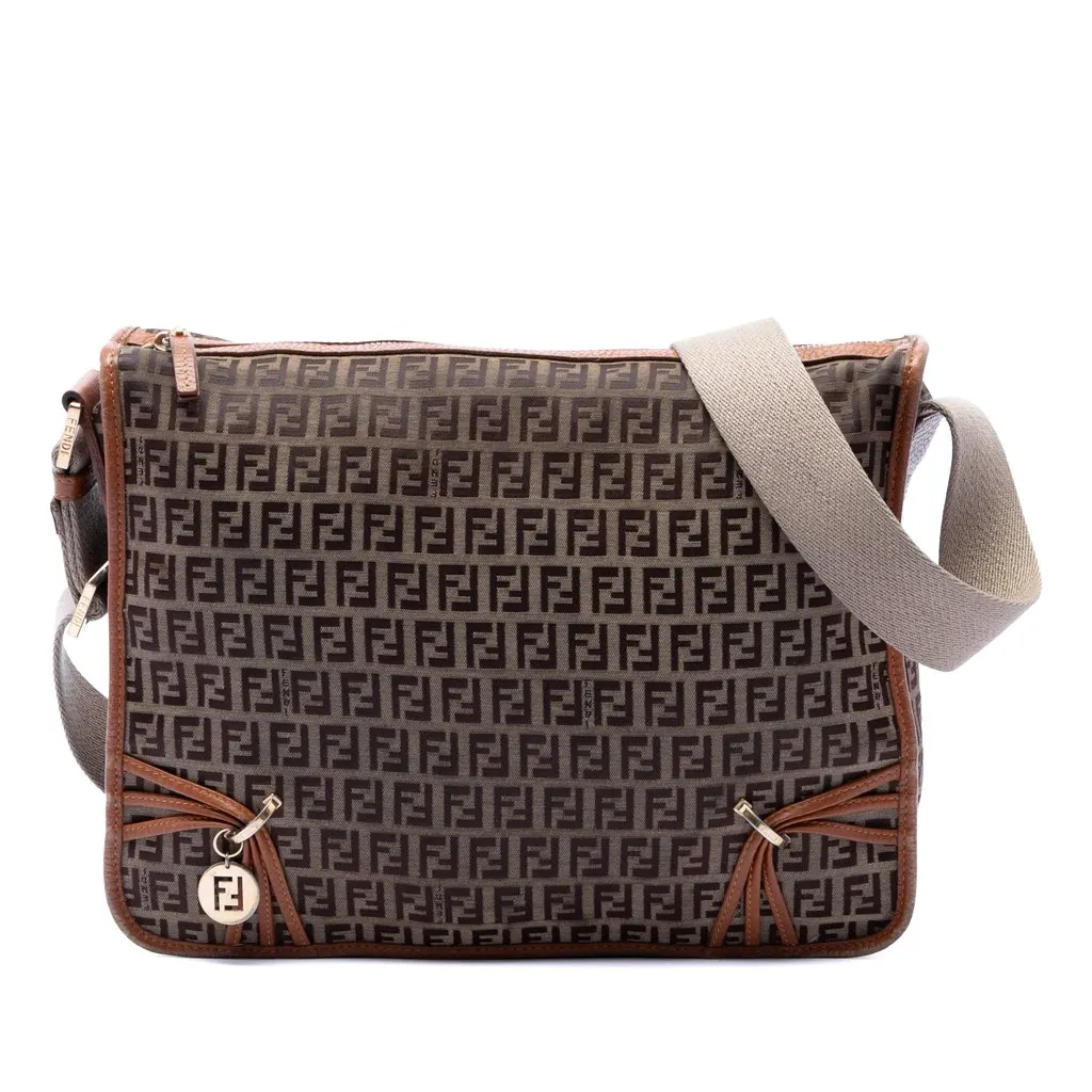 Fendi Zucchino Canvas F Charm Crossbody Beige Very good - Front View