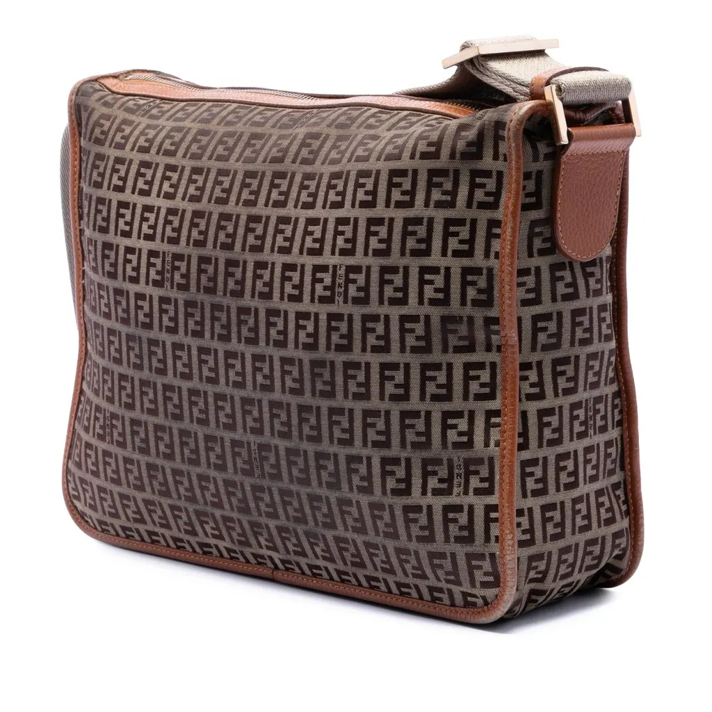 Fendi Zucchino Canvas F Charm Crossbody Beige Very good - Back View