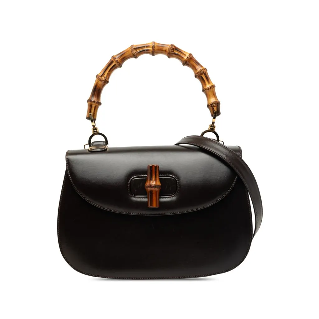 Gucci Calfskin Bamboo Night Black Leather Very good - Front View