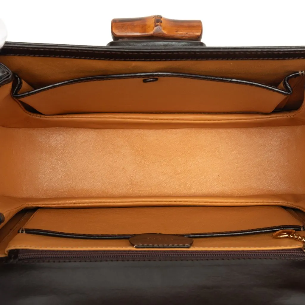 Gucci Calfskin Bamboo Night Black Leather Very good - Model View