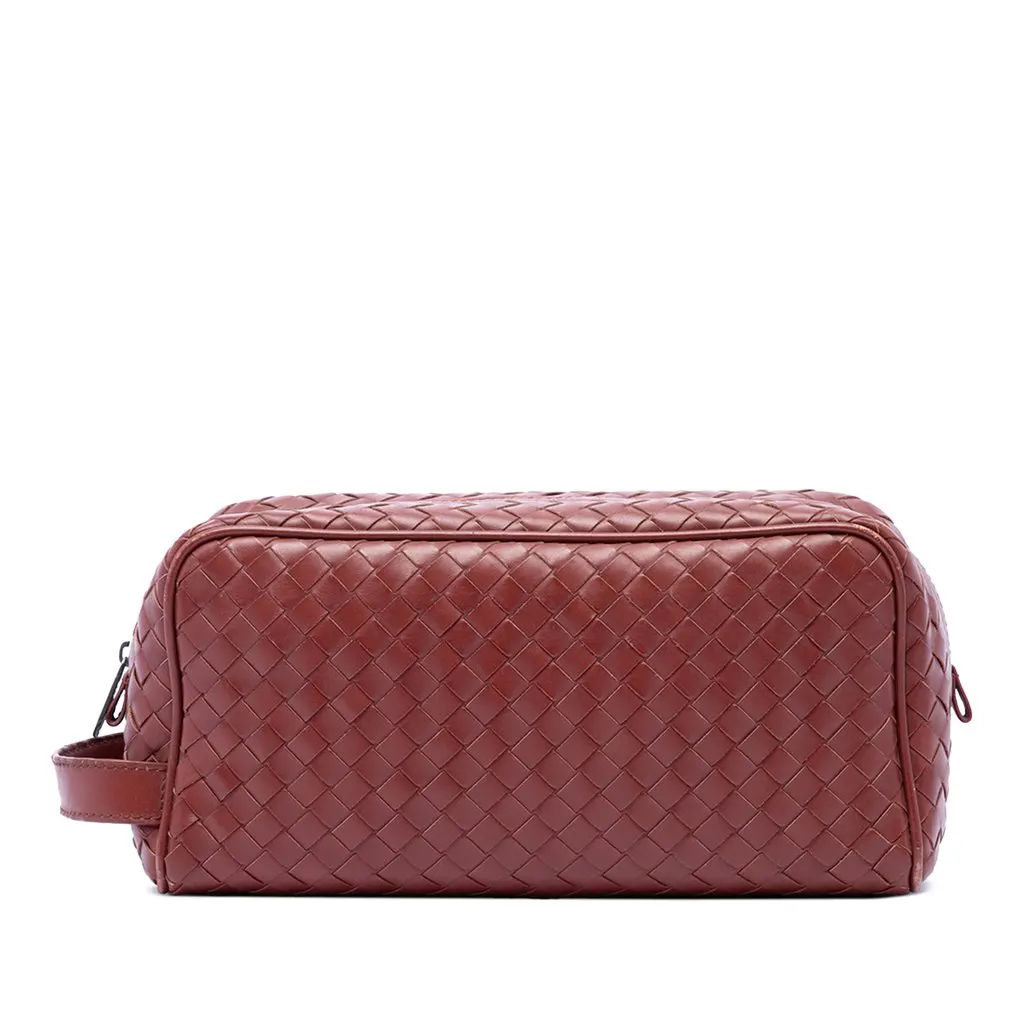 Bottega Veneta Nappa Intrecciato Travel Pouch Red Leather Very good - Front View