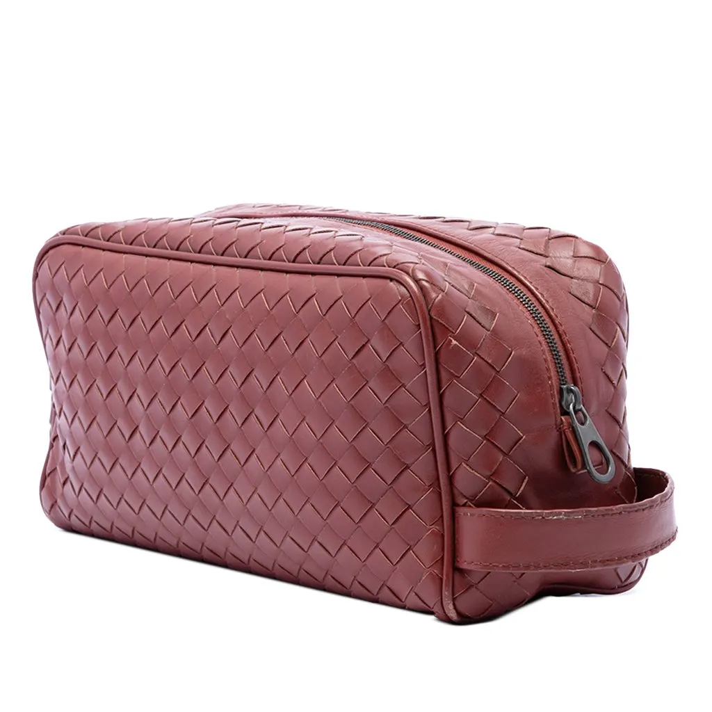 Bottega Veneta Nappa Intrecciato Travel Pouch Red Leather Very good - Back View