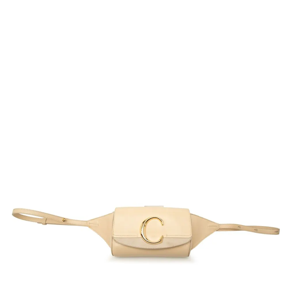 Chloé Calfskin and Suede C Belt Bag Beige Leather Good - Front View