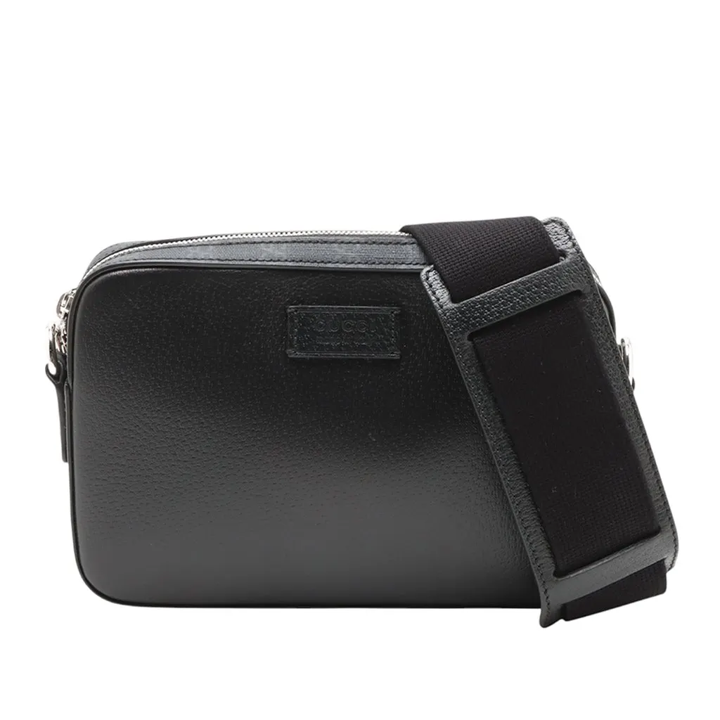 Gucci GG Supreme Trimmed Calfskin Crossbody Black Leather Very good - Front View