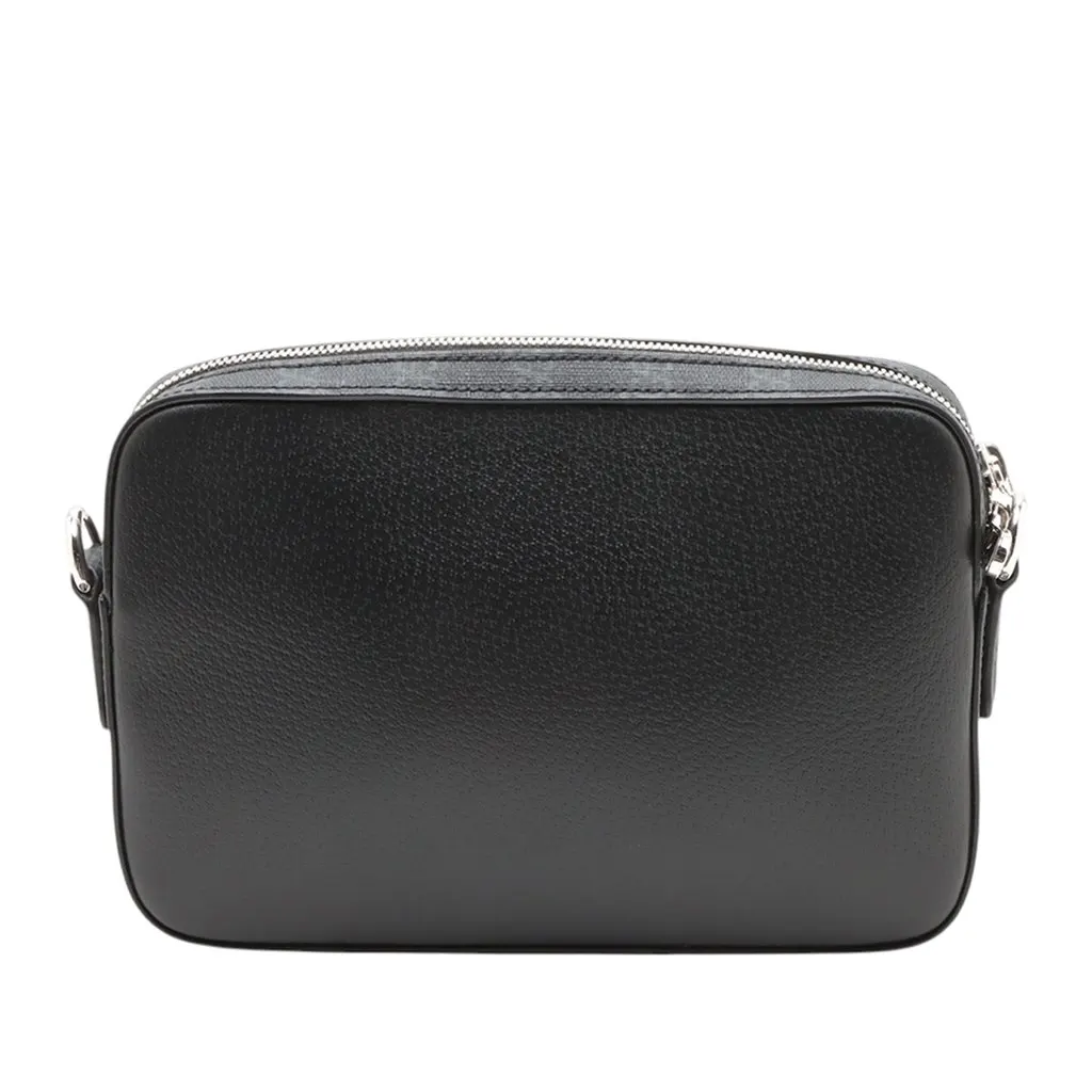 Gucci GG Supreme Trimmed Calfskin Crossbody Black Leather Very good - Back View