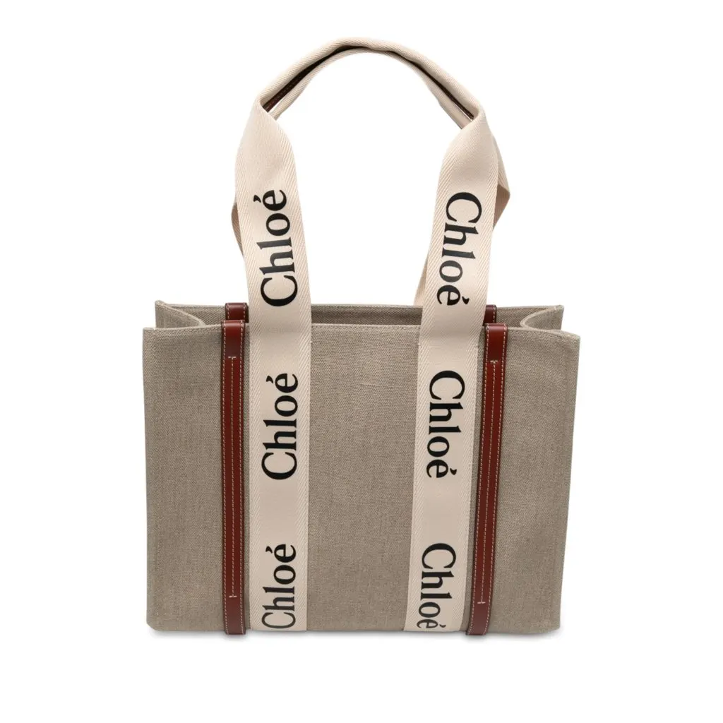 Chloé Medium Canvas Woody Tote Beige Canvas Never worn - Front View