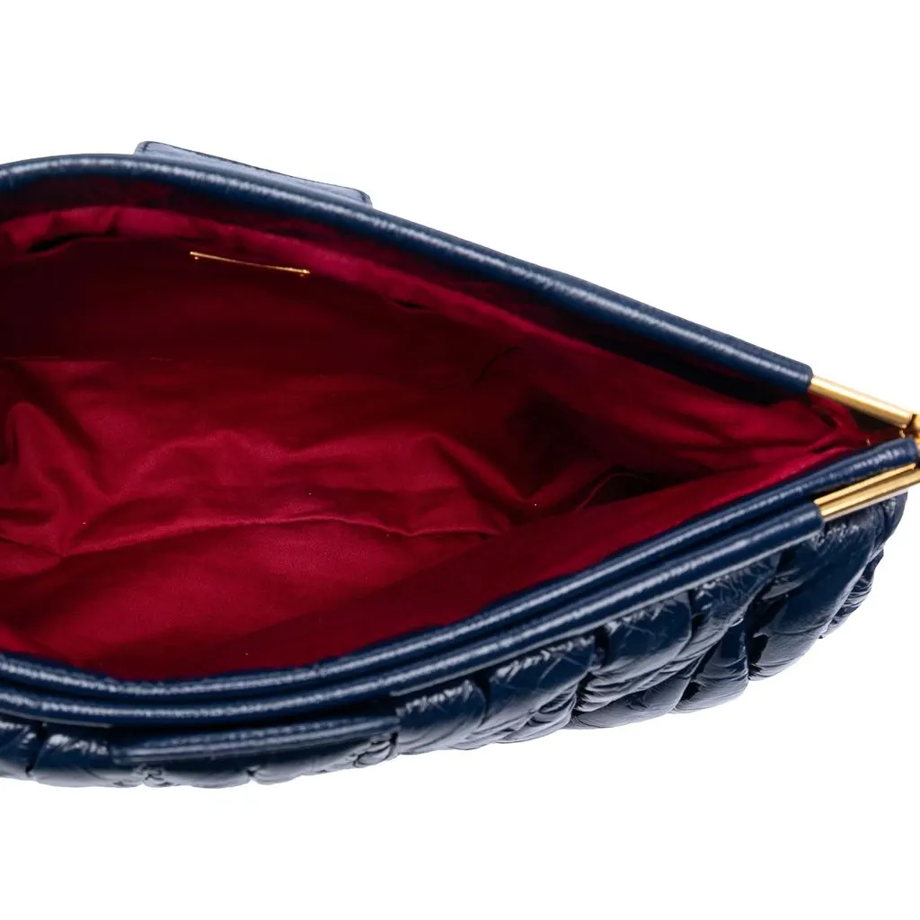 Miu Miu Matelasse Patent Frame Clutch Blue Leather Very good - Model View