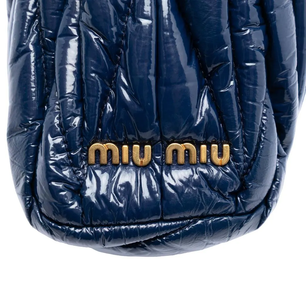 Miu Miu Matelasse Patent Frame Clutch Blue Leather Very good - Box View