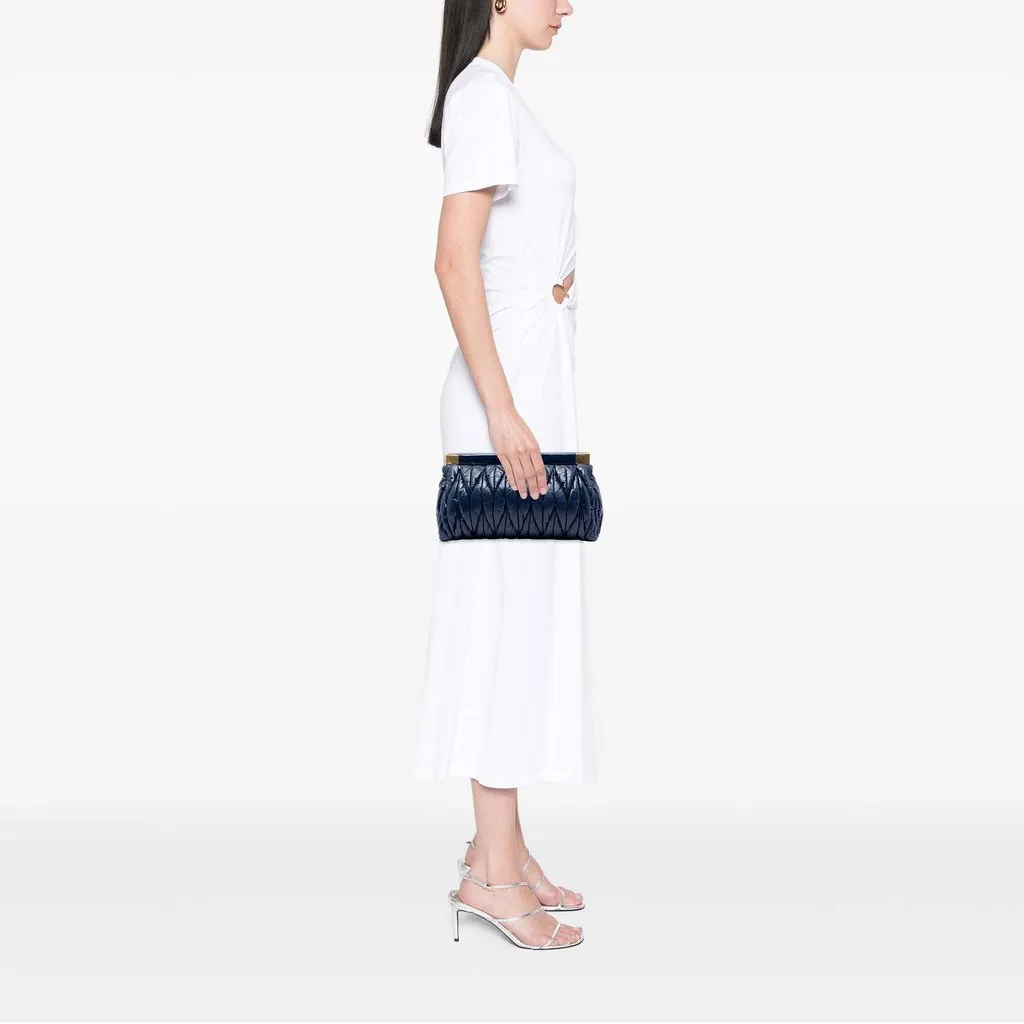 Miu Miu Matelasse Patent Frame Clutch Blue Large Leather
