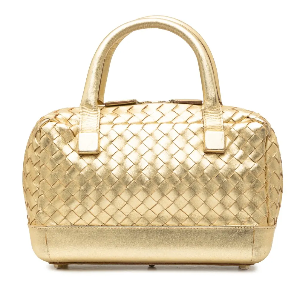 Bottega Veneta Metallic Nappa Intrecciato Handbag Gold Leather Very good - Front View
