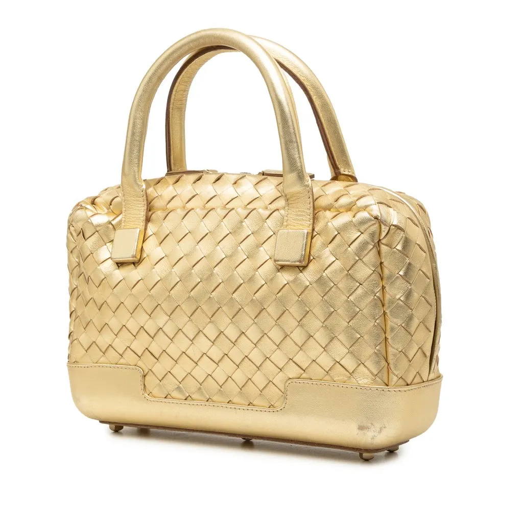 Bottega Veneta Metallic Nappa Intrecciato Handbag Gold Leather Very good - Back View
