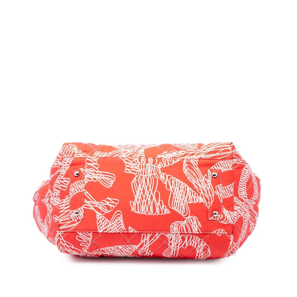 Chanel CC Quilted Cotton Coral Print Chain Tote Orange Very good - Inside View