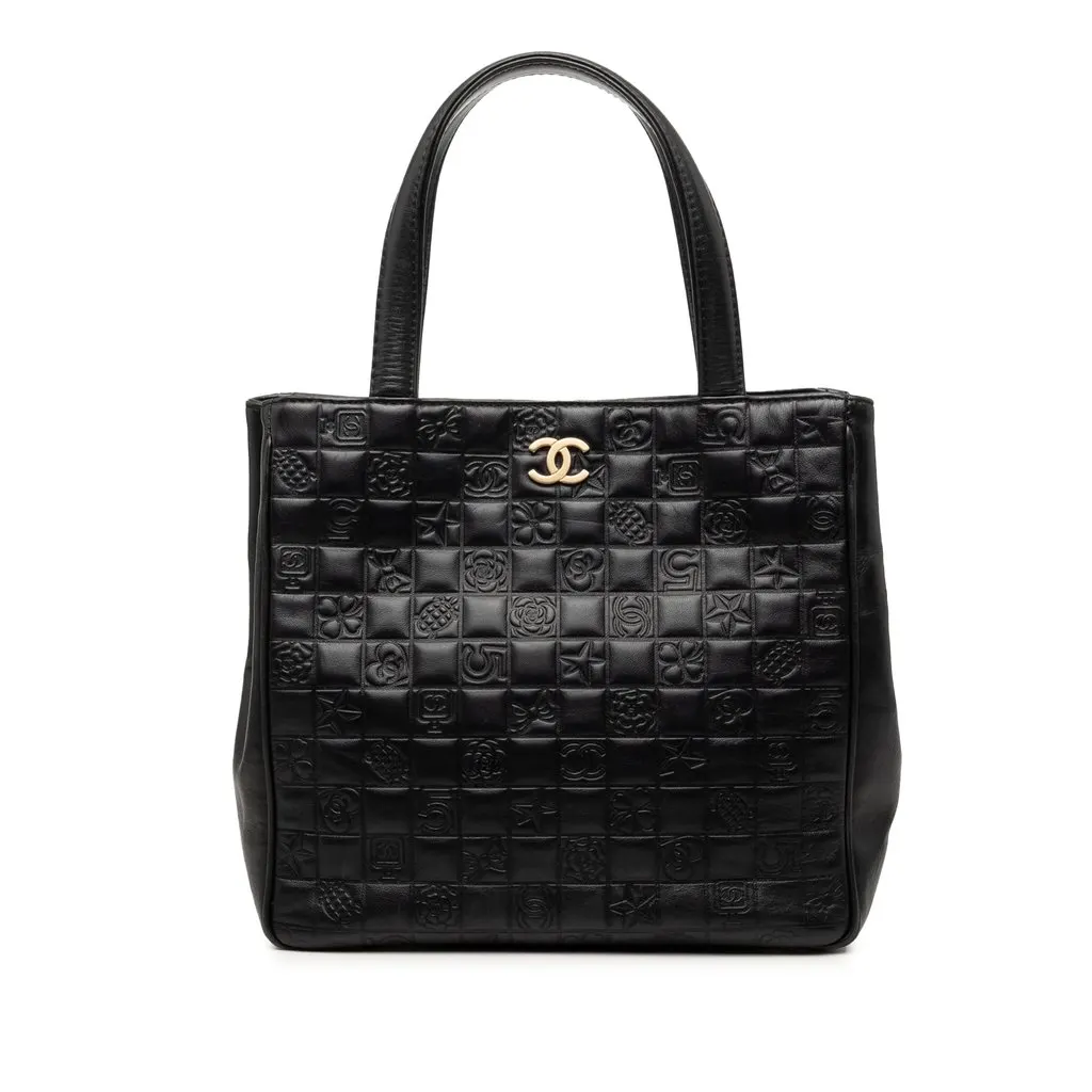 Chanel CC Embossed Lambskin Precious Symbols Tote Black Leather Very good - Front View