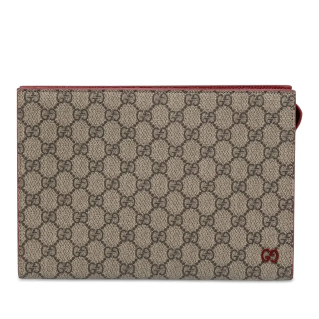 Gucci GG Supreme Clutch Beige Canvas Never worn - Front View