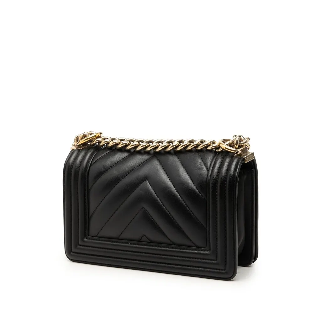 Chanel Small Chevron Lambskin Boy Flap Black Leather Very good - Back View