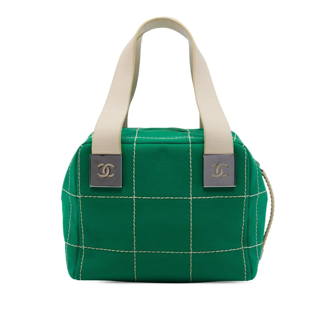 Chanel CC Chocolate Bar Canvas Wild Stitch Handbag Green Very good - Front View