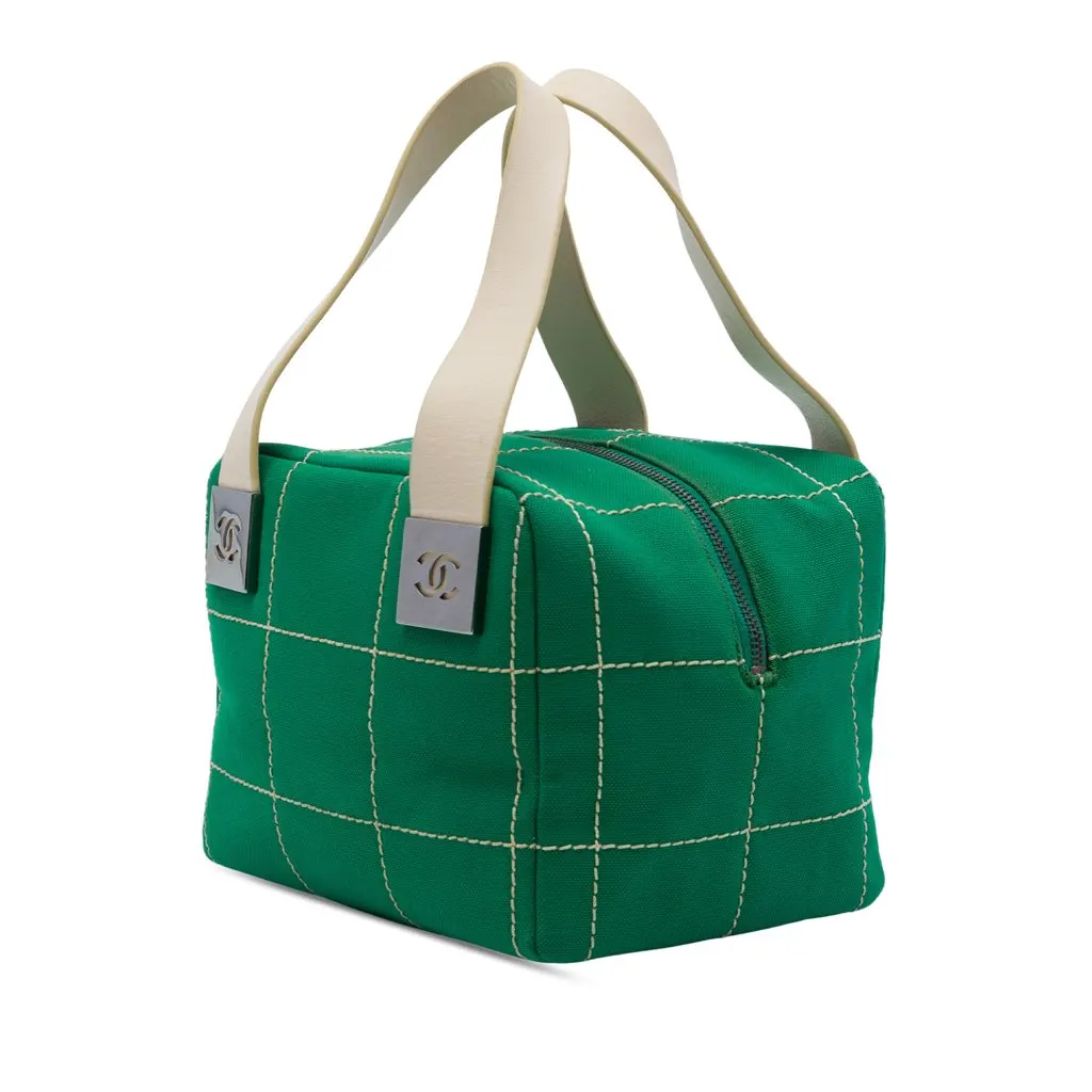Chanel CC Chocolate Bar Canvas Wild Stitch Handbag Green Very good - Back View