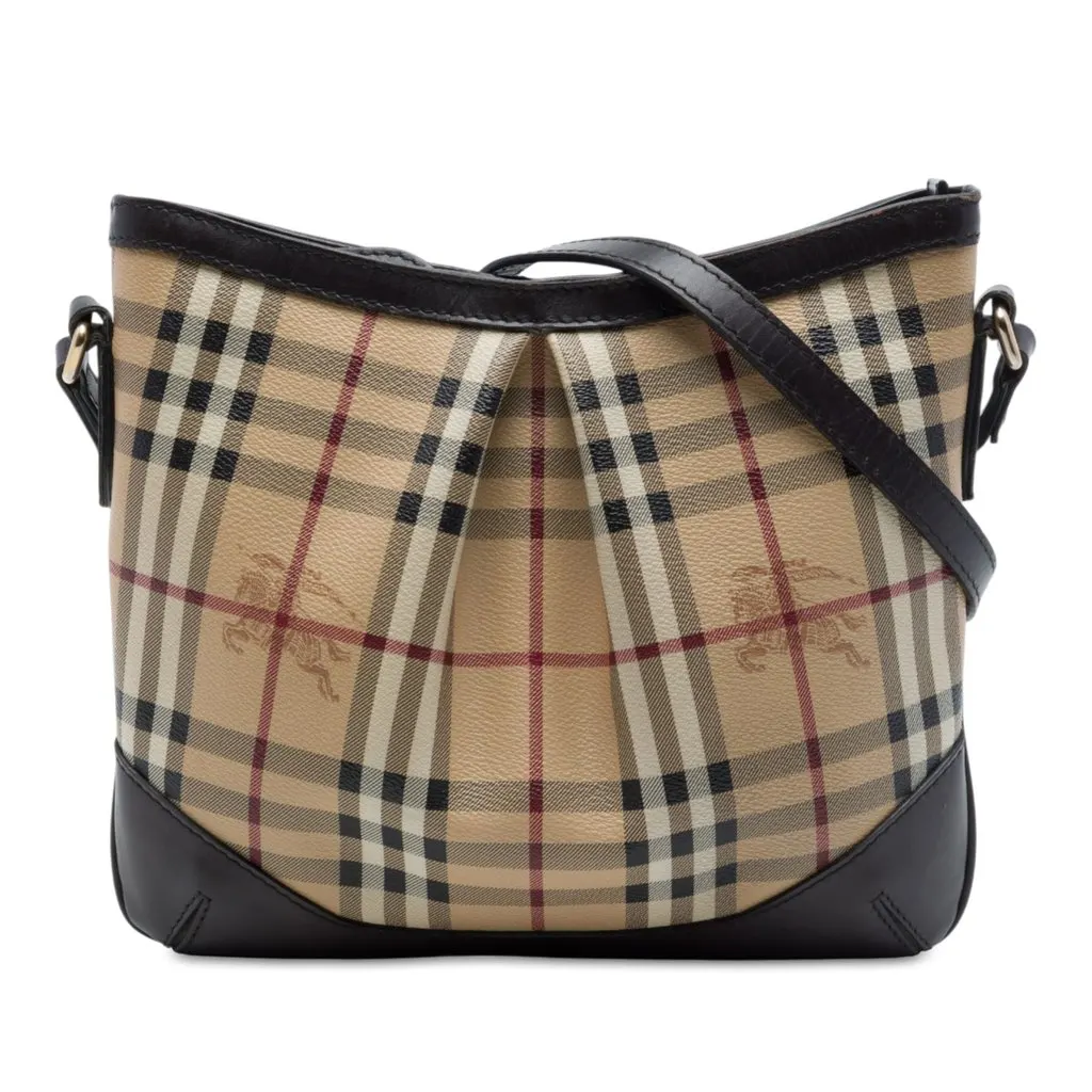 Burberry Haymarket Check Coated Canvas Hartham Crossbody Beige Canvas Good - Front View