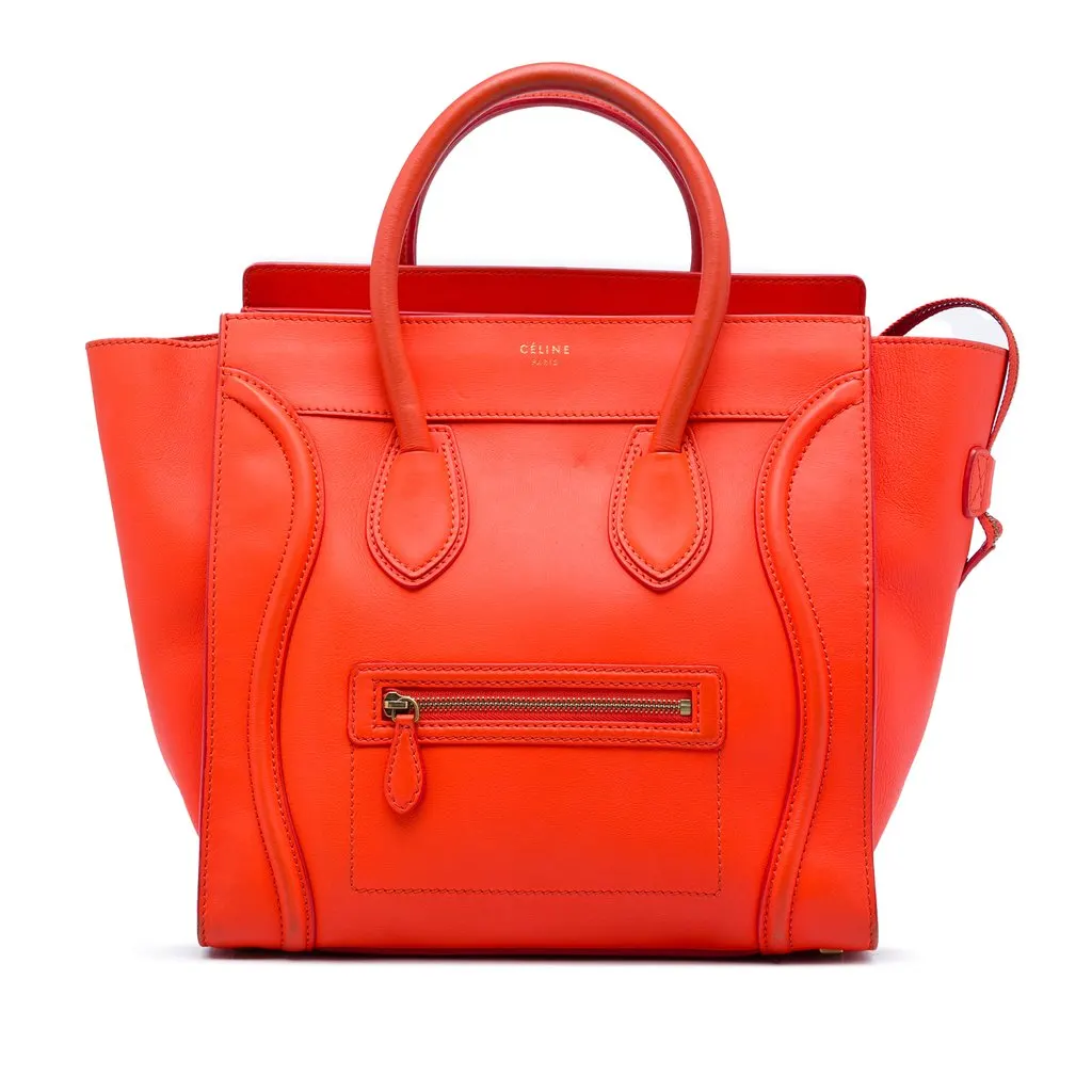 Celine Mini Smooth Calfskin Luggage Tote Orange Leather Very good - Front View