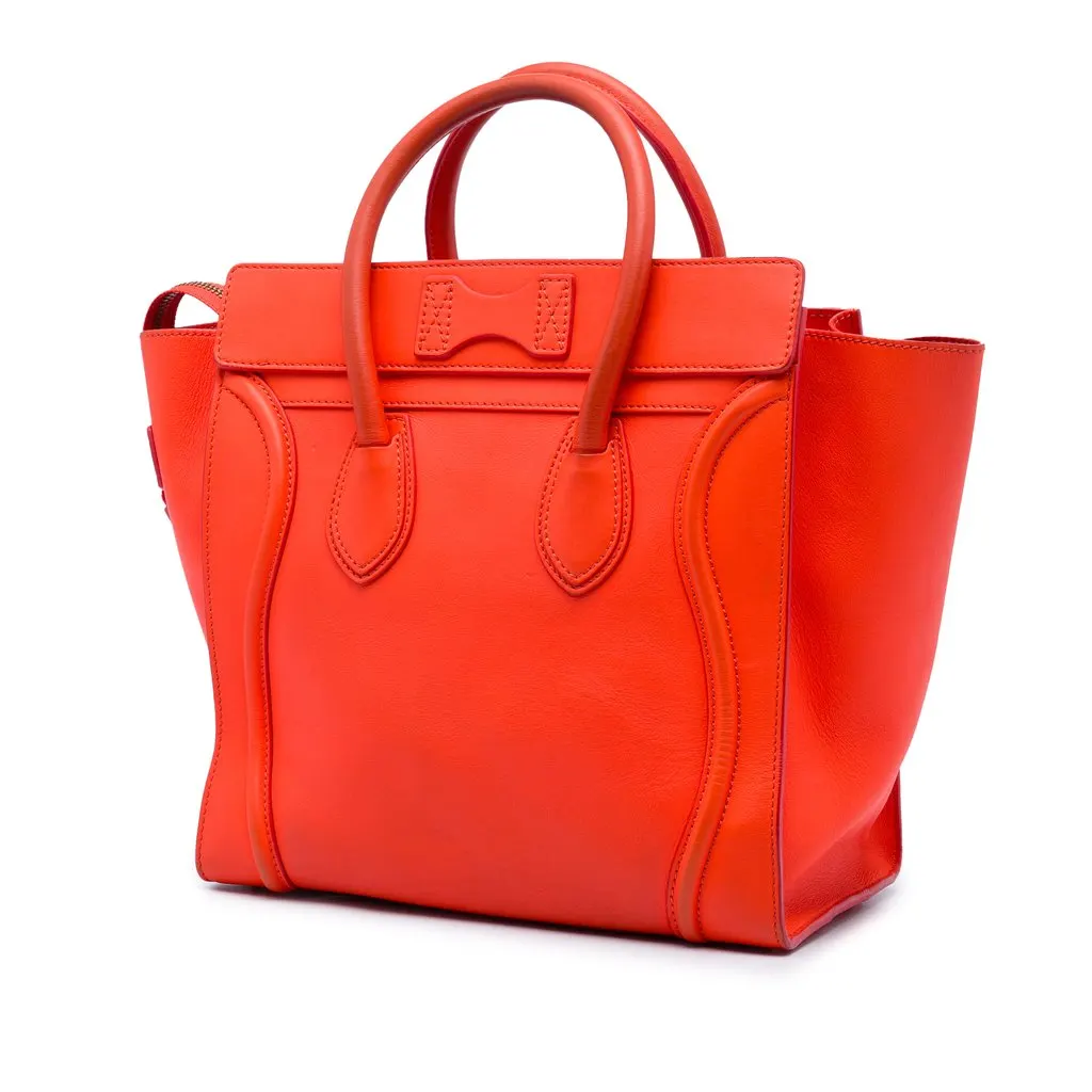 Celine Mini Smooth Calfskin Luggage Tote Orange Leather Very good - Back View
