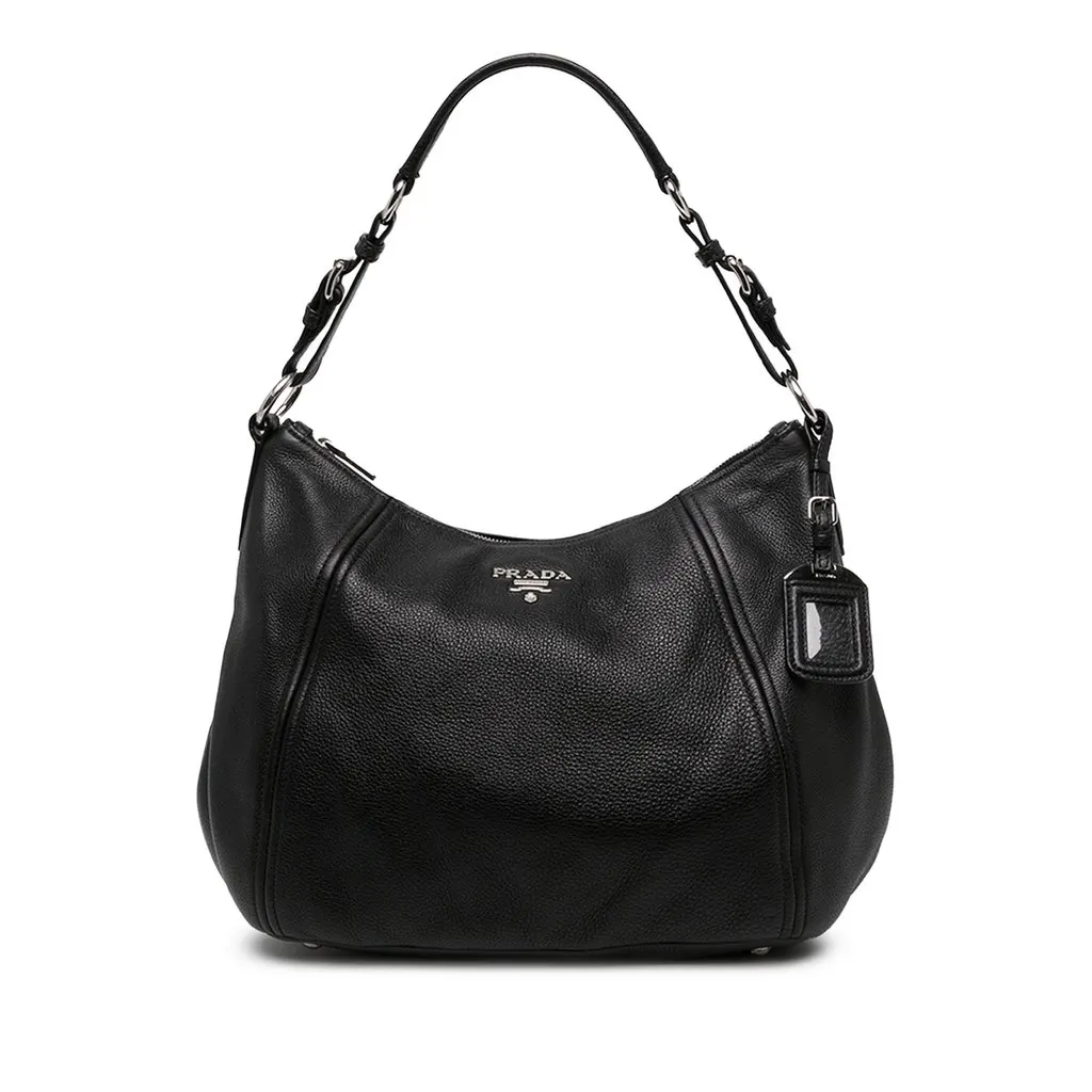 Prada Vitello Phenix Shoulder Bag Black Leather Very good - Front View