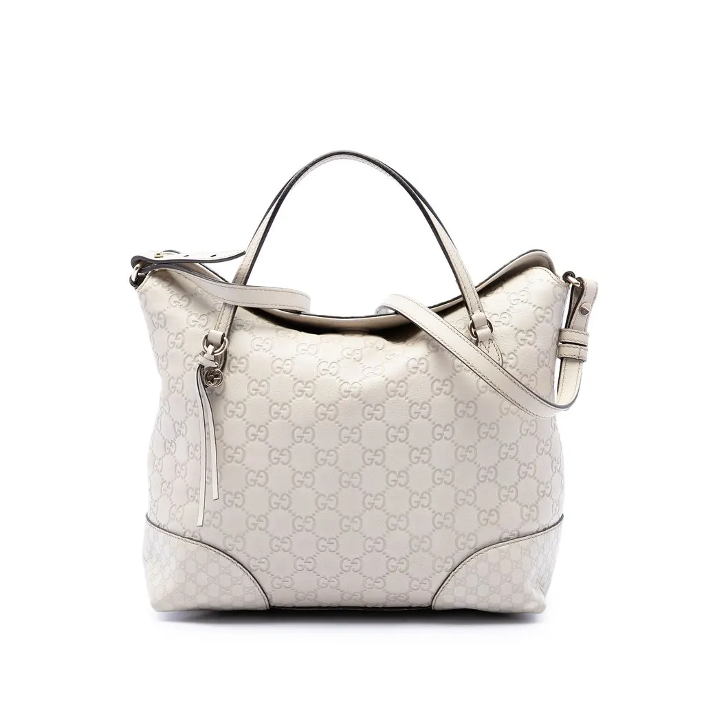 Gucci Medium Guccissima Bree Fold Over Tote Brown Leather Good - Front View