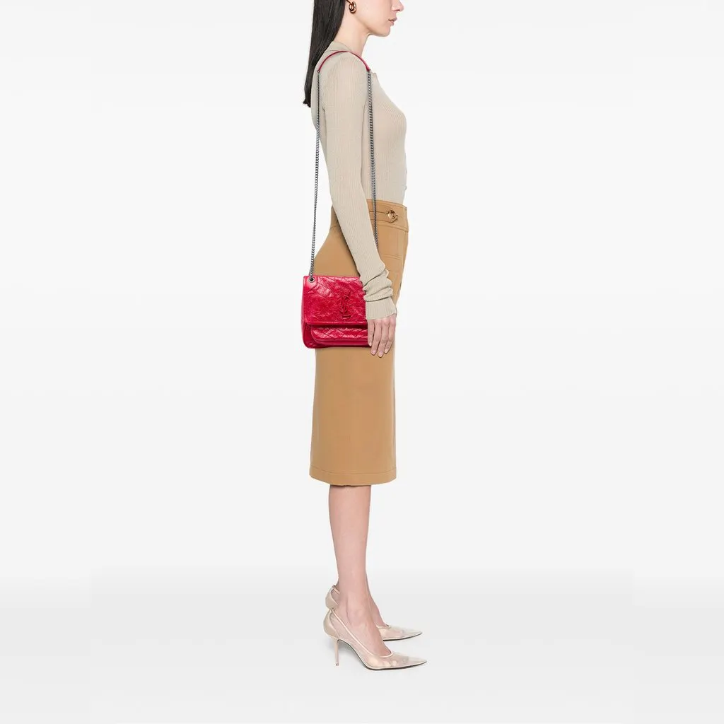 Saint Laurent Baby Crinkled Calfskin Niki Red Leather Very good - Box View