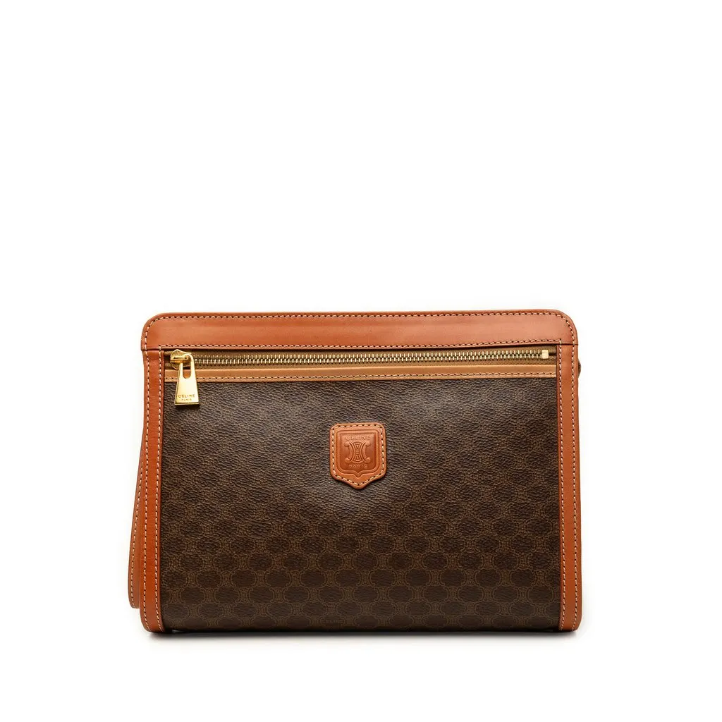 Celine Macadam Coated Canvas Clutch Brown Canvas Good - Front View