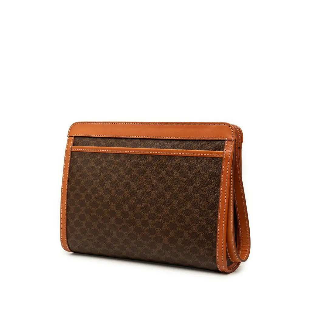 Celine Macadam Coated Canvas Clutch Brown Canvas Good - Back View