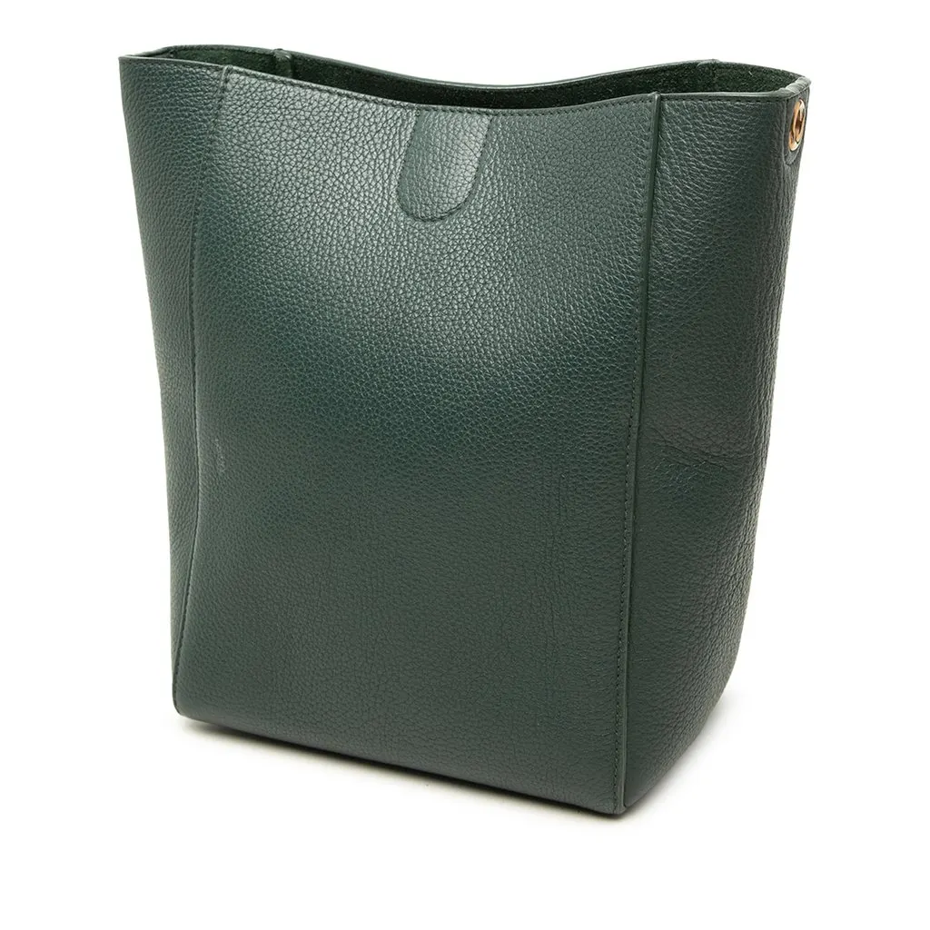 Celine Small Soft Grained Calfskin Seau Sangle Bucket Bag Green Leather Good - Back View