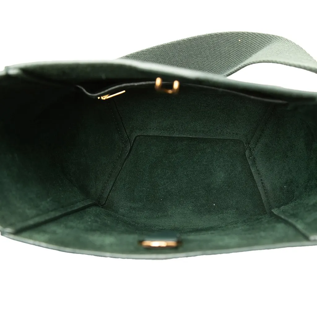 Celine Small Soft Grained Calfskin Seau Sangle Bucket Bag Green Leather Good - Model View