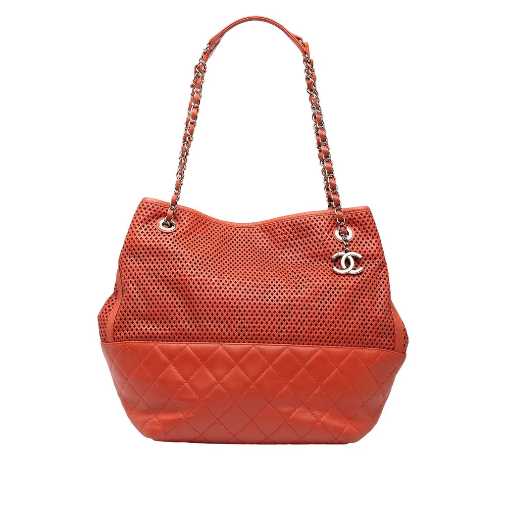 Chanel Perforated Calfskin Up In The Air North South Tote Orange Leather Very good - Front View