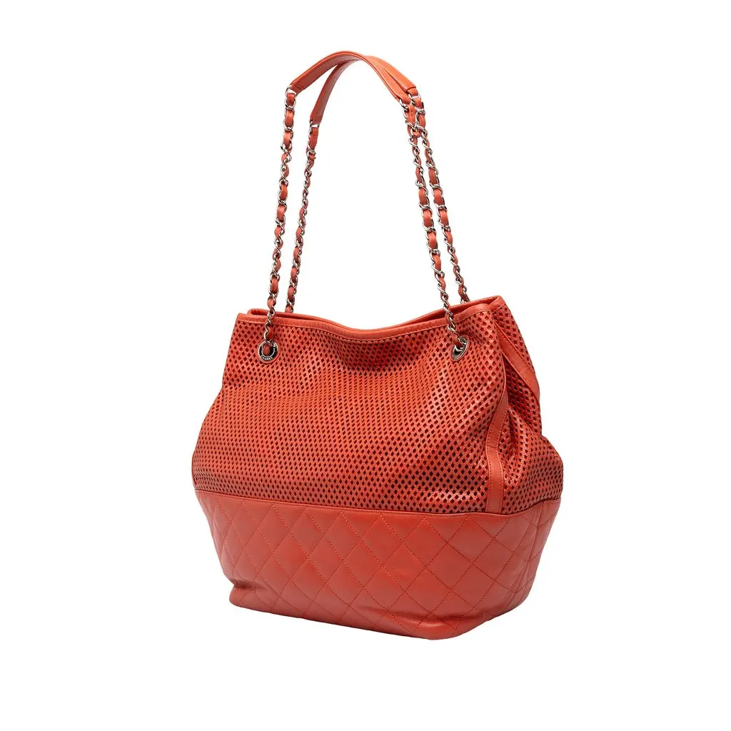 Chanel Perforated Calfskin Up In The Air North South Tote Orange Leather Very good - Back View