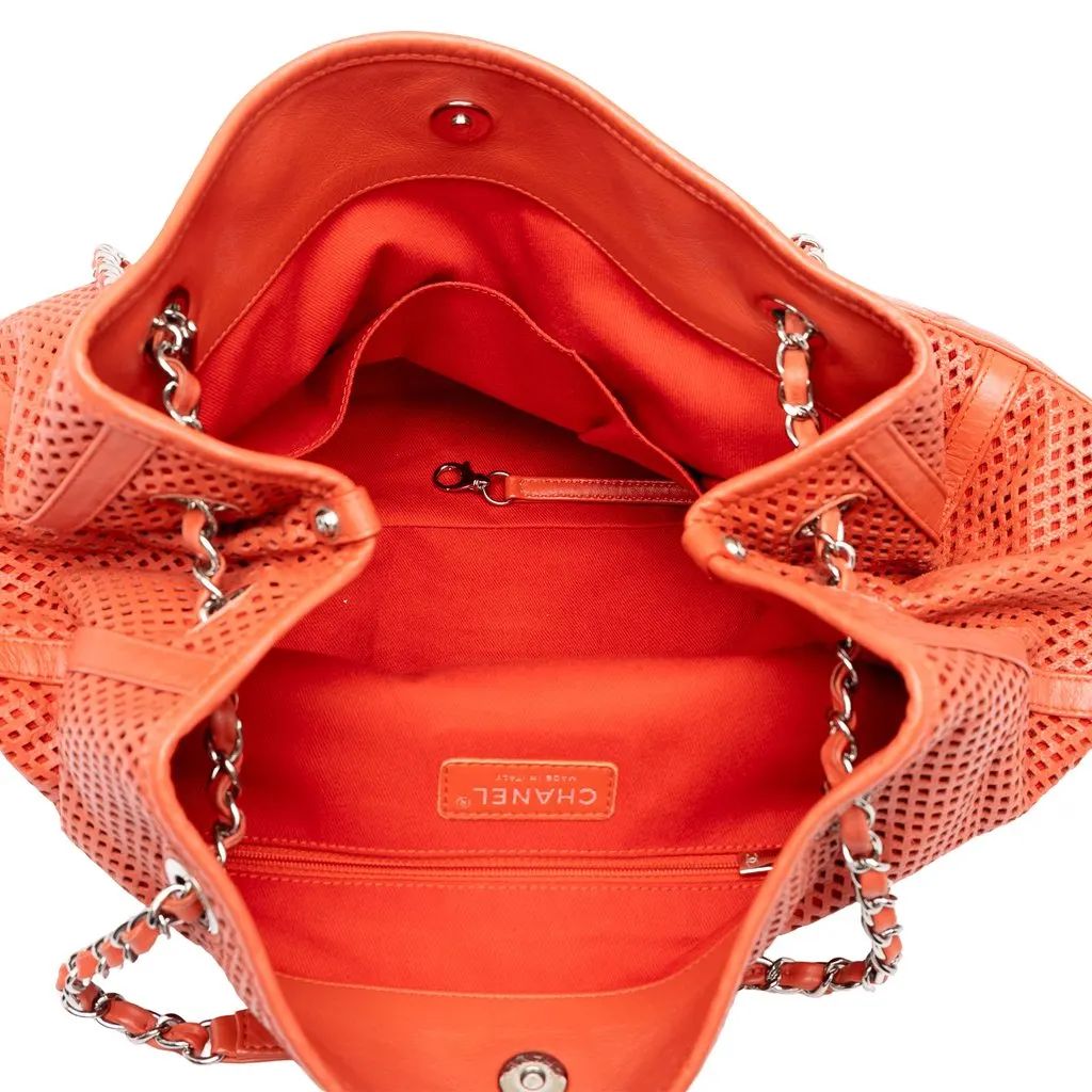 Chanel Perforated Calfskin Up In The Air North South Tote Orange Leather Very good - Model View