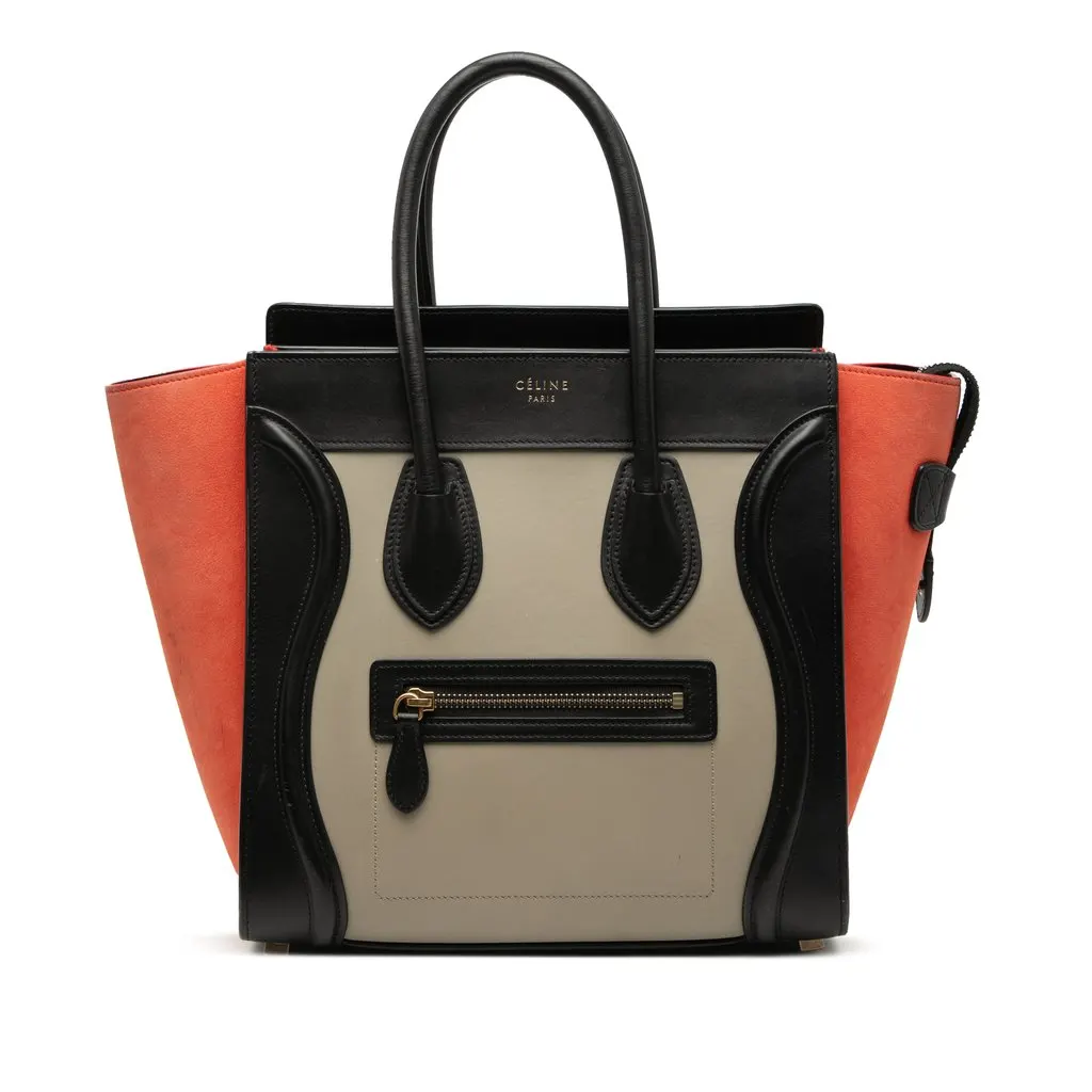 Celine Micro Tricolor Leather Luggage Tote Beige Leather Good - Front View