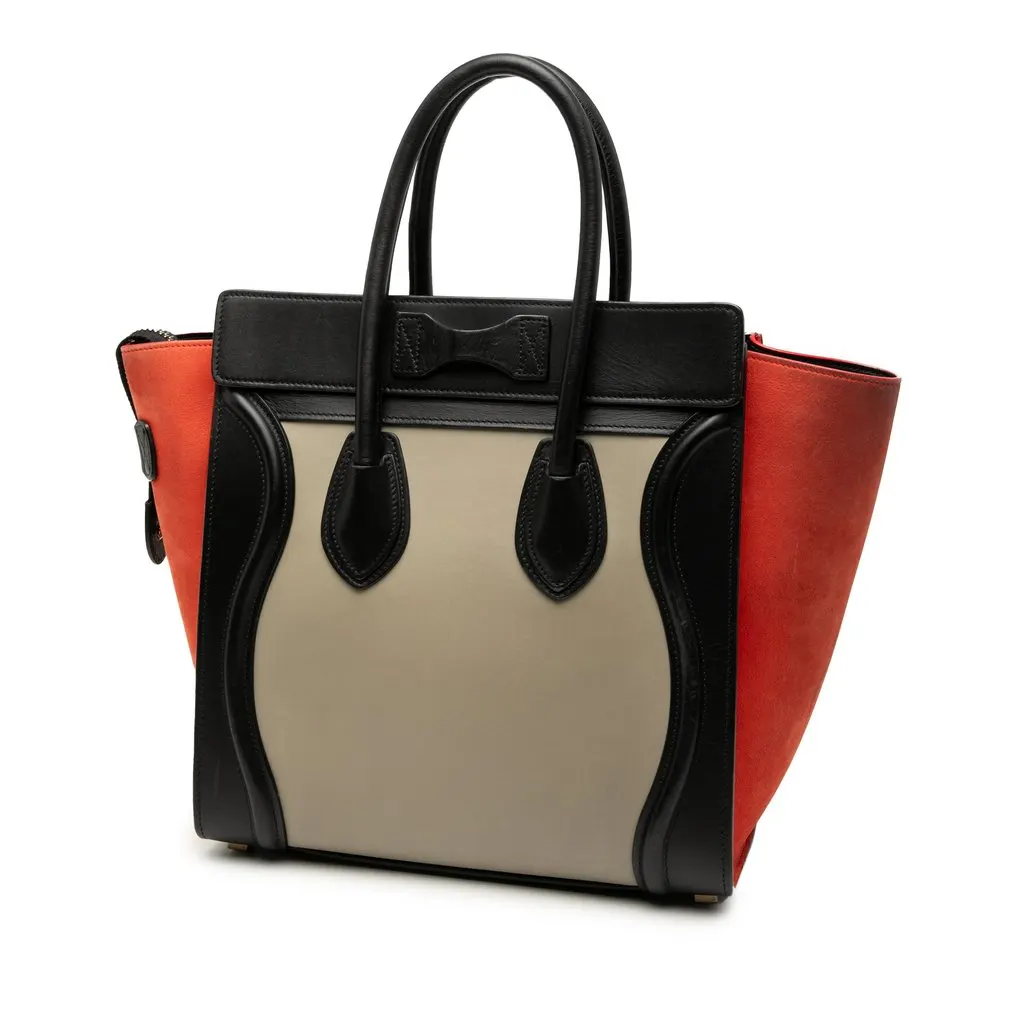 Celine Micro Tricolor Leather Luggage Tote Beige Leather Good - Back View