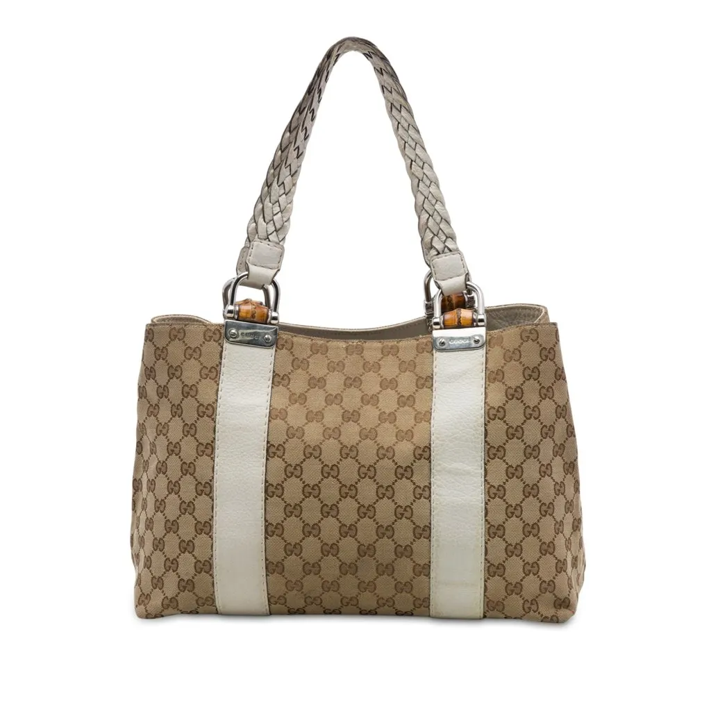 Gucci Medium GG Canvas Bamboo Libeccio Tote Beige Canvas Very good - Front View