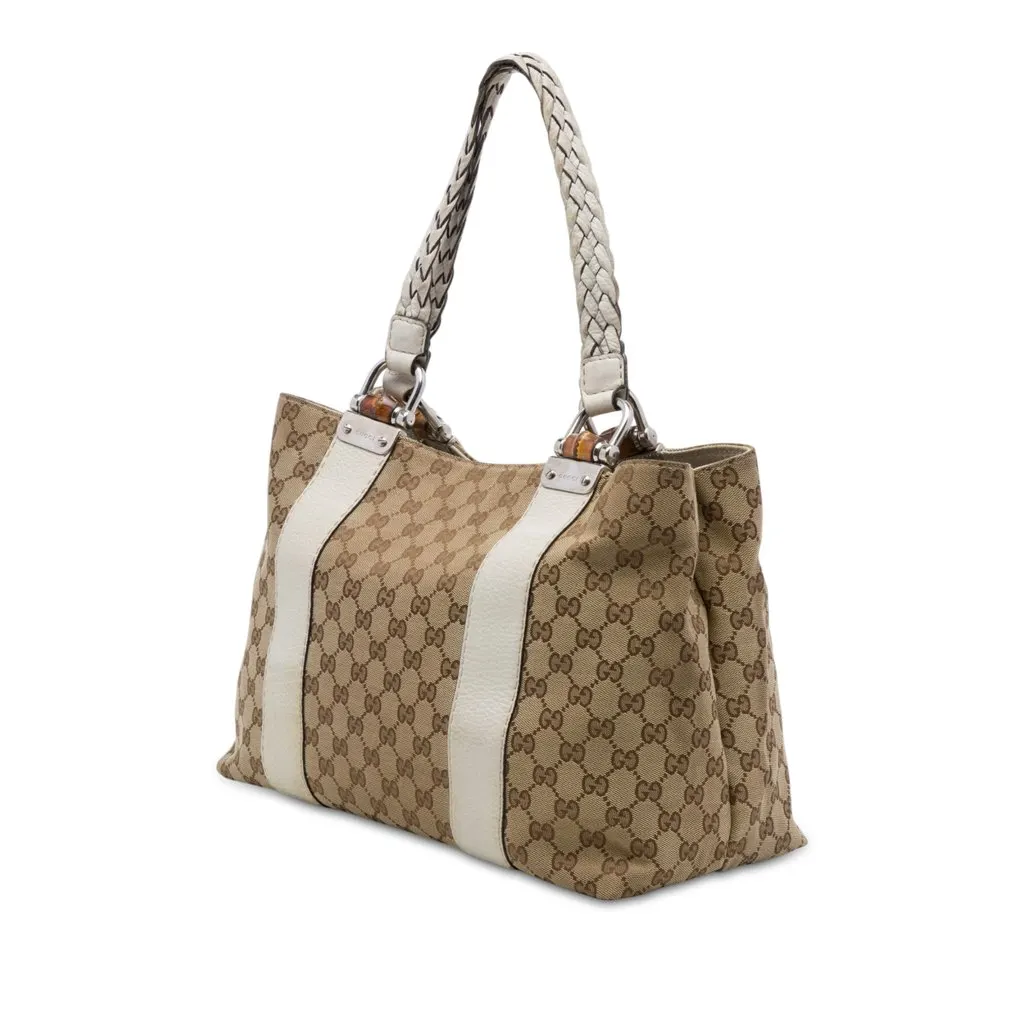 Gucci Medium GG Canvas Bamboo Libeccio Tote Beige Canvas Very good - Back View