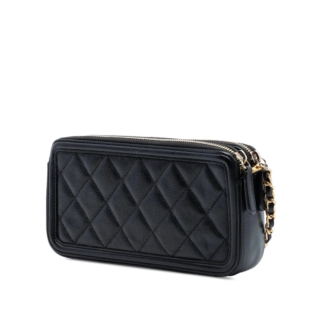 Chanel Caviar CC Filigree Clutch with Chain Black Leather Very good - Back View
