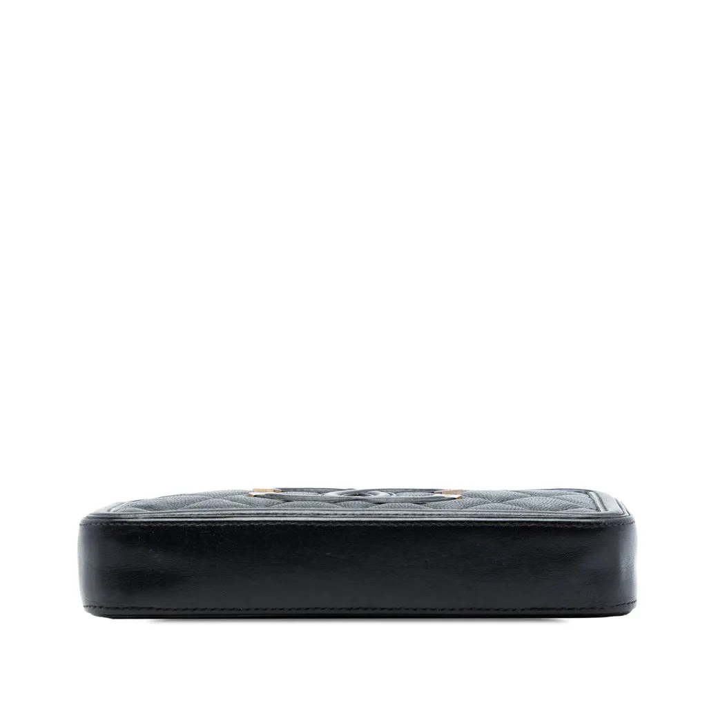 Chanel Caviar CC Filigree Clutch with Chain Black Leather Very good - Inside View