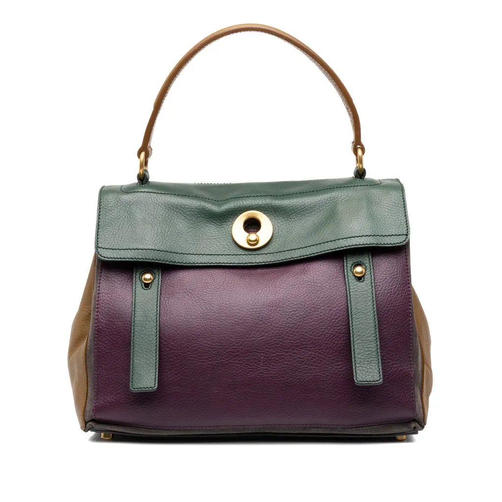 Saint Laurent Tricolor Muse Two Handbag Purple Leather Good - Front View