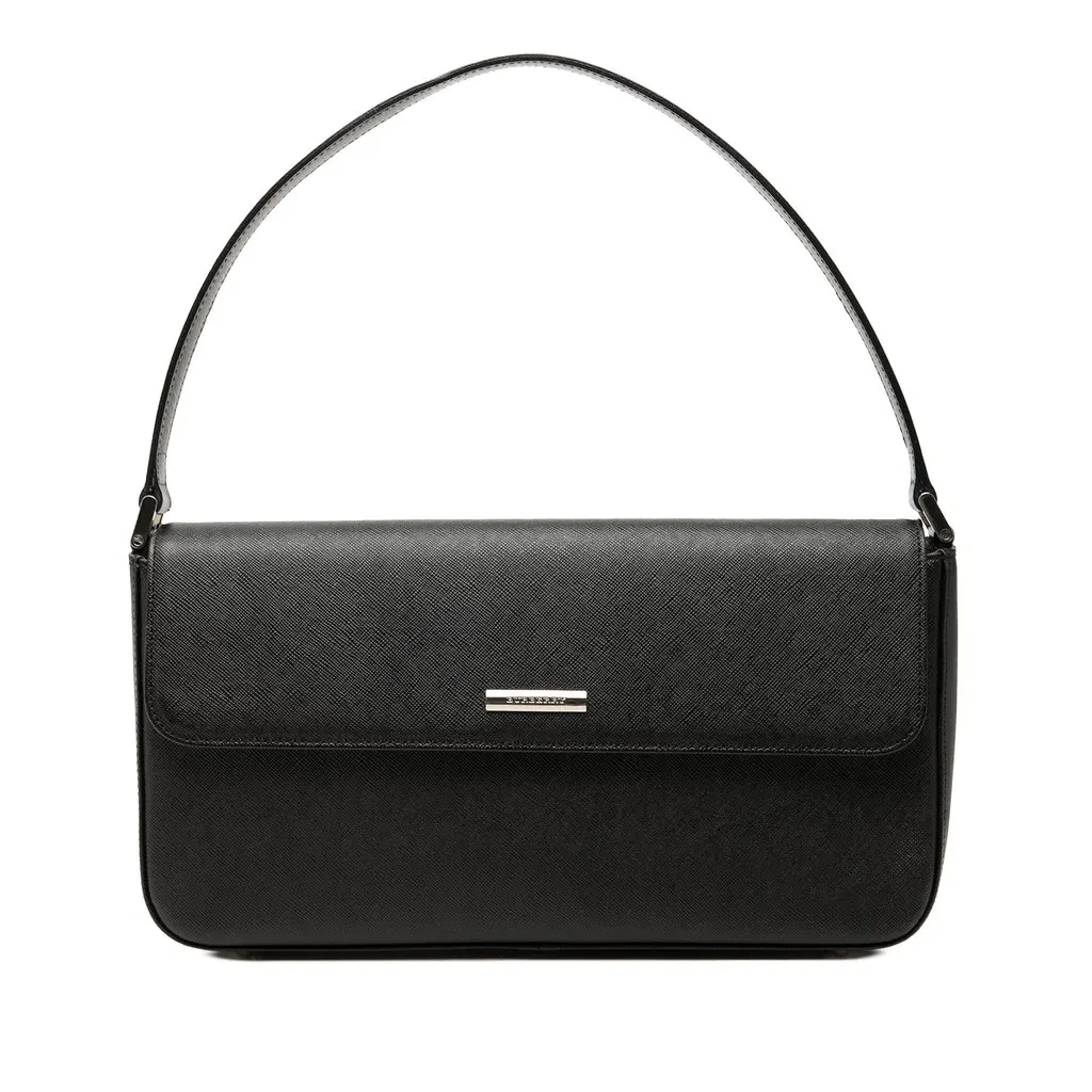 Burberry Leather Flap Shoulder Bag Black Leather Very good - Front View