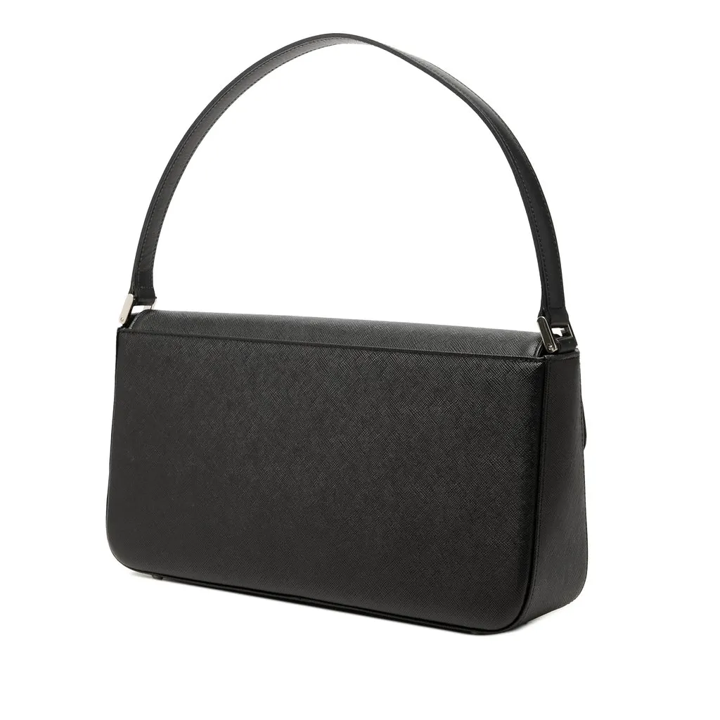 Burberry Leather Flap Shoulder Bag Black Leather Very good - Back View