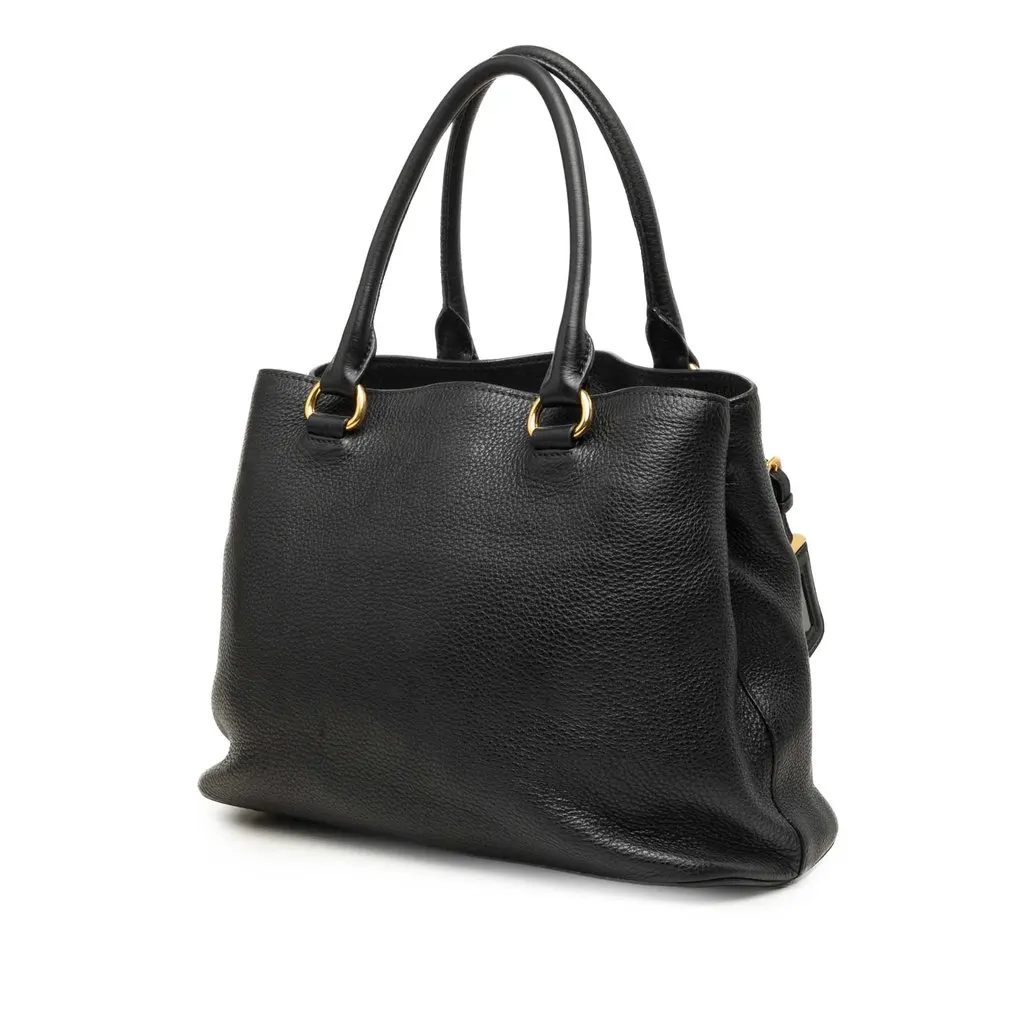 Prada Vitello Daino Open Convertible Tote Black Leather Good - Back View